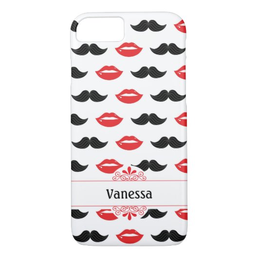 Mustache en Lips Red & Black Pattern Case-Mate iPhone Case (Achterkant)