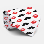 Mustache en Lips Red & Black Pattern Stropdas (Opgerold)