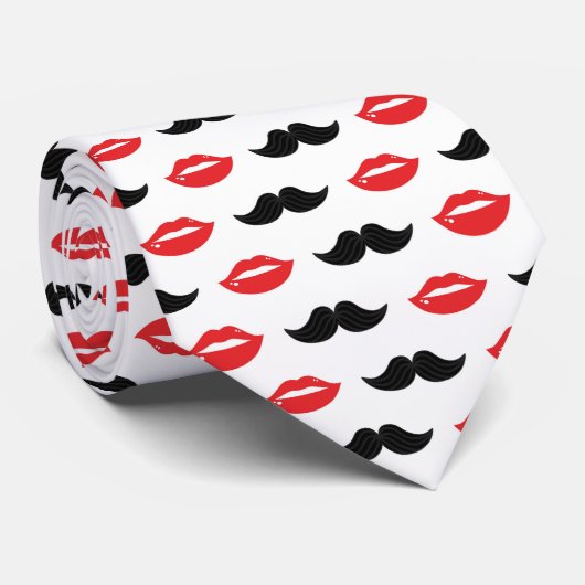 Mustache en Lips Red & Black Pattern Stropdas (Opgerold)