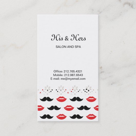 Mustache en Lips Red & Black Pattern Visitekaartje (Voorkant)