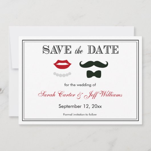  Mustache en Lips sparen de Datumkaarten Save The Date (Voorkant)