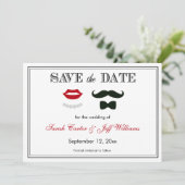  Mustache en Lips sparen de Datumkaarten Save The Date (Staand voorkant)