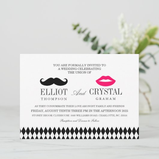 Mustache en Lips Weddenschap Blk Text Kaart (Staand voorkant)