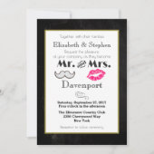 Mustache en Lips Wedding Invite on Black Kaart (Voorkant)
