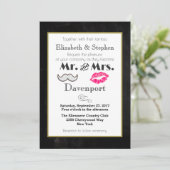 Mustache en Lips Wedding Invite on Black Kaart (Staand voorkant)