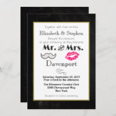 Mustache en Lips Wedding Invite on Black Kaart (Voorkant / Achterkant)