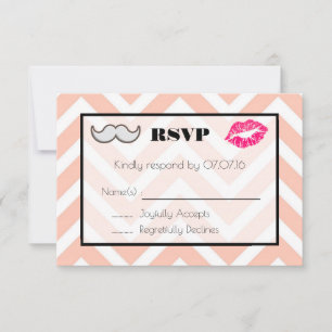 Mustache en Lips Wedding RSVP op Peach Chevron