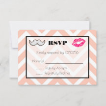 Mustache en Lips Wedding RSVP op Peach Chevron