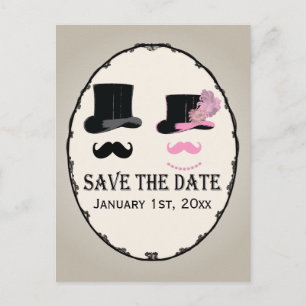 Mustache en Top Hat Save The Date Kaart