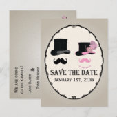 Mustache en Top Hat Save The Date Kaart (Voorkant / Achterkant)