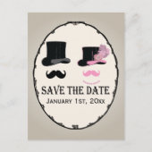 Mustache en Top Hat Save The Date Kaart (Voorkant)