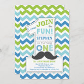 Mustache First Birthday Invitation, Little Man Kaart (Voorkant / Achterkant)
