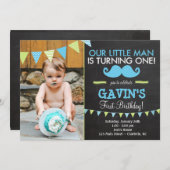 Mustache First Birthday Uitnodiging (Voorkant / Achterkant)