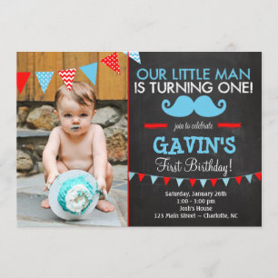 Mustache First Birthday Uitnodiging