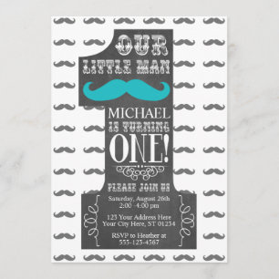 Mustache First Birthday Uitnodiging met Enveloppen