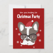 Mustache French Bulldog Kerstparty Uitnodiging (Voorkant)