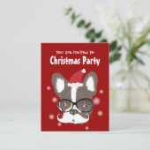 Mustache French Bulldog Kerstparty Uitnodiging (Staand voorkant)