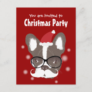 Mustache French Bulldog Kerstparty Uitnodiging