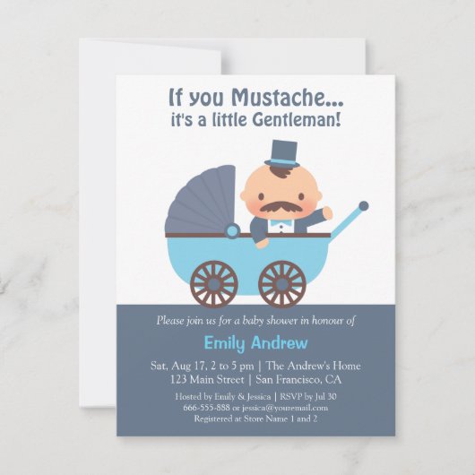 Mustache Gentleman Baby Boy Shower-uitnodigingen Kaart (Voorkant)