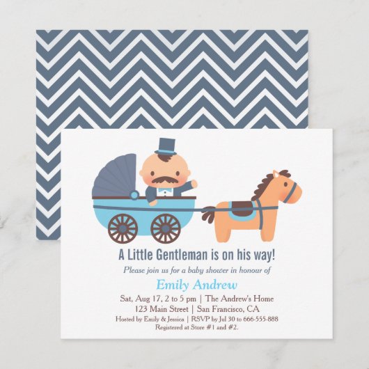 Mustache Gentleman Baby Boy Shower-uitnodigingen Kaart (Voorkant / Achterkant)