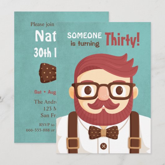 Mustache Gentleman Mannen Birthday Party Kaart (Voorkant / Achterkant)