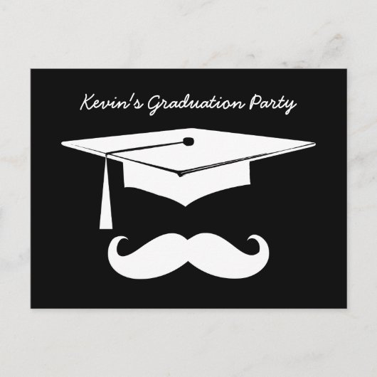 Mustache Graduation Party Black White Announement Aankondigingskaart (Voorkant)
