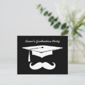 Mustache Graduation Party Black White Announement Aankondigingskaart (Staand voorkant)