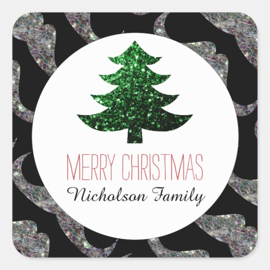 Mustache Green Kersttree sparkles Gift Label (Voorkant)