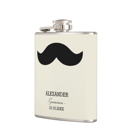 Mustache Groomsman Gift Custom Name Heupfles (Links)