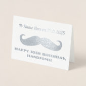 Mustache Happy Birthday Handsome Humoureuze Silver Folie Kaarten (Voorkant)