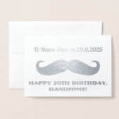 Mustache Happy Birthday Handsome Humoureuze Silver Folie Kaarten (Voorkant met envelop)