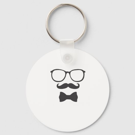 Mustache Hipster Bowtie Glasses Sleutelhanger (Voorkant)
