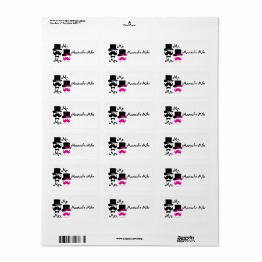 Mustache, hoge hoed, strik stropdas en parels labe etiket (Full Sheet)