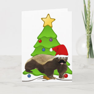 Mustache Honey Badger Santa Feestdagen Kaart