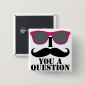 Mustache Humor met roze zonnebril Vierkante Button 5,1 Cm (Voorkant /achterkant)