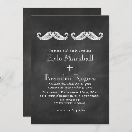 Mustache Huwelijksuitnodiging Kaart (Voorkant / Achterkant)