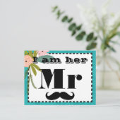 Mustache Ik ben haar Mr. Blauwgroen Floral Props Briefkaart (Staand voorkant)