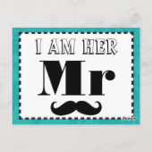 Mustache Ik ben haar Mr. Blauwgroen Floral Props Briefkaart (Achterkant)