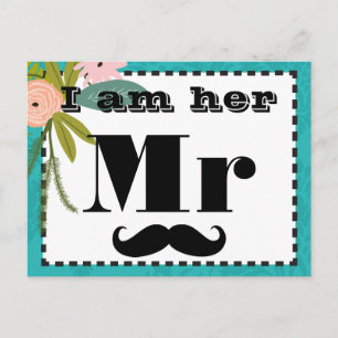 Mustache Ik ben haar Mr. Blauwgroen Floral Props Briefkaart