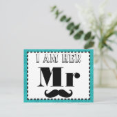 Mustache Ik ben haar Mr Blauwgroen Yellow Photo Pr Briefkaart (Staand voorkant)