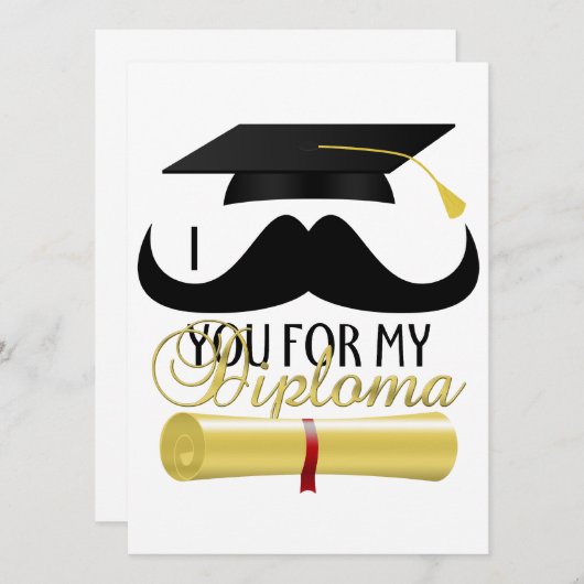 Mustache je voor mijn Diploma Afstuderen Uitnodigi Kaart (Voorkant / Achterkant)