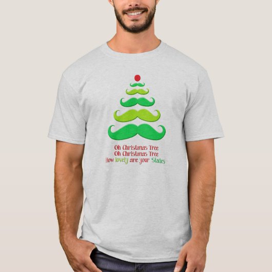 Mustache kerstboom Whimsical Holiday T-Shirt (Voorkant)
