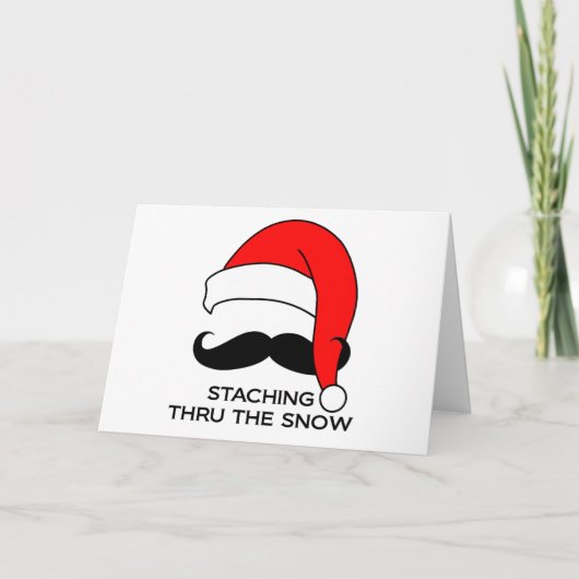 Mustache Kerstmis: doormidden door de sneeuw Feestdagen Kaart (Voorkant)