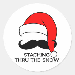 Mustache Kerstmis: doormidden door de sneeuw Ronde Sticker