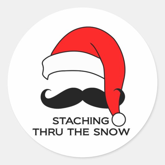 Mustache Kerstmis: doormidden door de sneeuw Ronde Sticker (Voorkant)