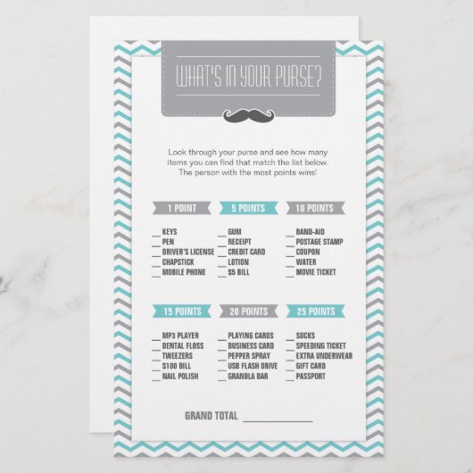 Mustache / Kleine Man Wat zit er in je Purse Game (Voorkant / Achterkant)