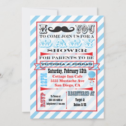 Mustache koppels Baby Douche Uitnodigingen (Voorkant)