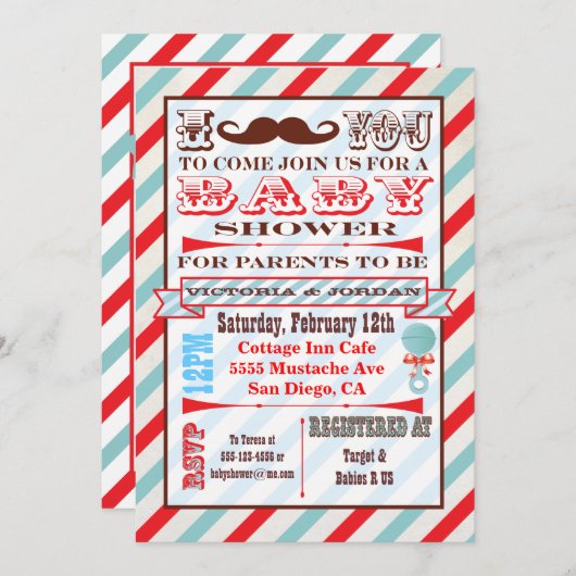 Mustache koppels Baby Douche Uitnodigingen (Voorkant / Achterkant)