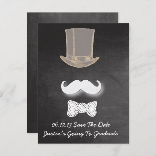 Mustache krijt ontwerp Save the date Aankondigingskaart (Voorkant / Achterkant)