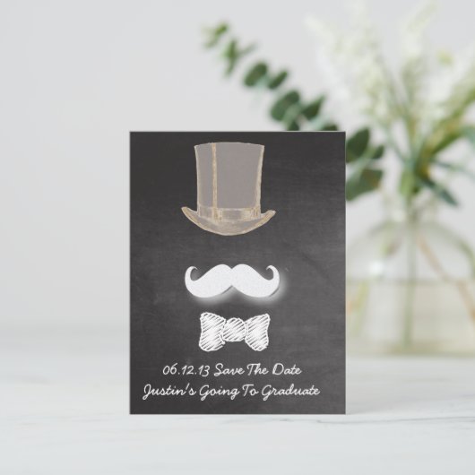 Mustache krijt ontwerp Save the date Aankondigingskaart (Staand voorkant)